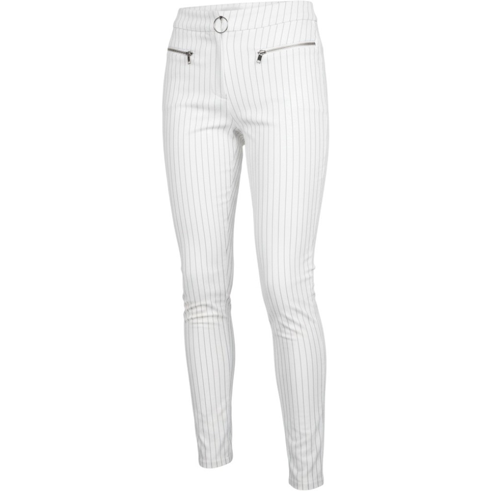 Tiger Mist Norah Pinstripe Pants White High Waisted Zip Front Size S TM4863